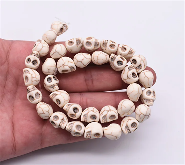 1string 13X12X10mm White Color Skull Head Stone Beads For Making DIY