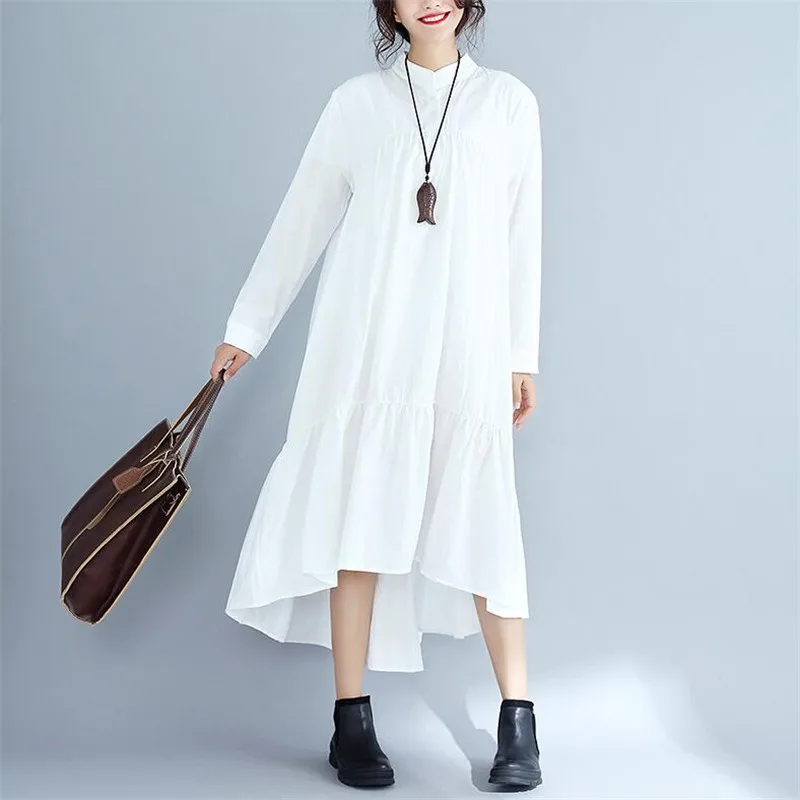 

Women Long Sleeve Elegant asymmetrical cotton shirt Dress Female Cute Spring Dress Office Ladies Vestidos black whi