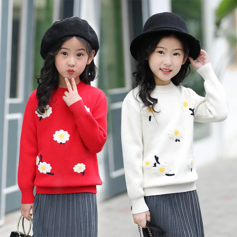 Новая коллекция Весна Осень цветочный с принтом для девочек пальто-свитер детская одежда хлопок пуловер или свитер для девочек 4 6 8 10 12 13 лет