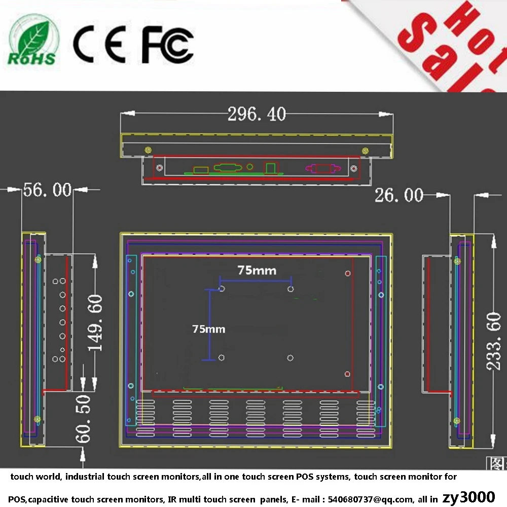 12," 4:3 800*600 hdmi vga usb вход открытая рамка водонепроницаемый металлический корпус настенный резистивный сенсорный экран промышленный монитор