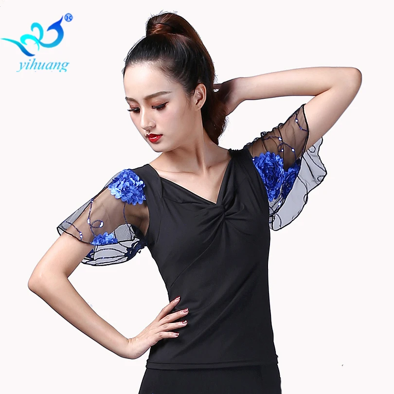 Ballroom Dance Top Flamenco Blouse Standard Modern Dancer Costume Performance Outfits Waltz Dancewear Short Sleeves 7 Colors
