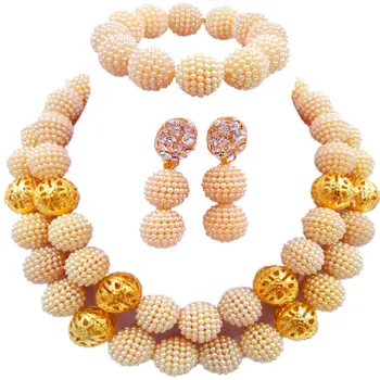 

Fashion Beige Simulated Pearl Jewelry Set Nigerian Wedding African Beads Jewelry Sets for Women 2ZQJS02