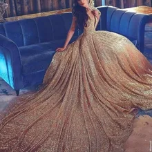 Арабский золотой шар платье выпускного вечера Холтер шеи блестками спинки Королевский поезд вечерние праздничные платья Формальные дересс