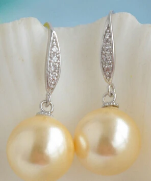 

Z6538 14MM ROUND GOLD SOUTH SEA SHELL PEARL EARRING >Lovely Fine Nobility Lady's Women's Earrings