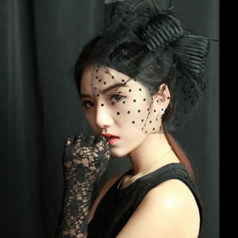 

AHO197, Black/White Tulle Net Short Wedding Veils Birdcage Veil Bridal Head Pieces Hair Clip Cap Fascinator