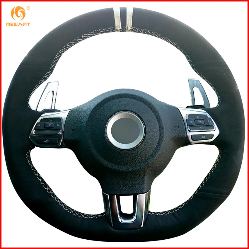 MEWANT Black Suede Car Steering Wheel Cover for Volkswagen Golf 6 GTI