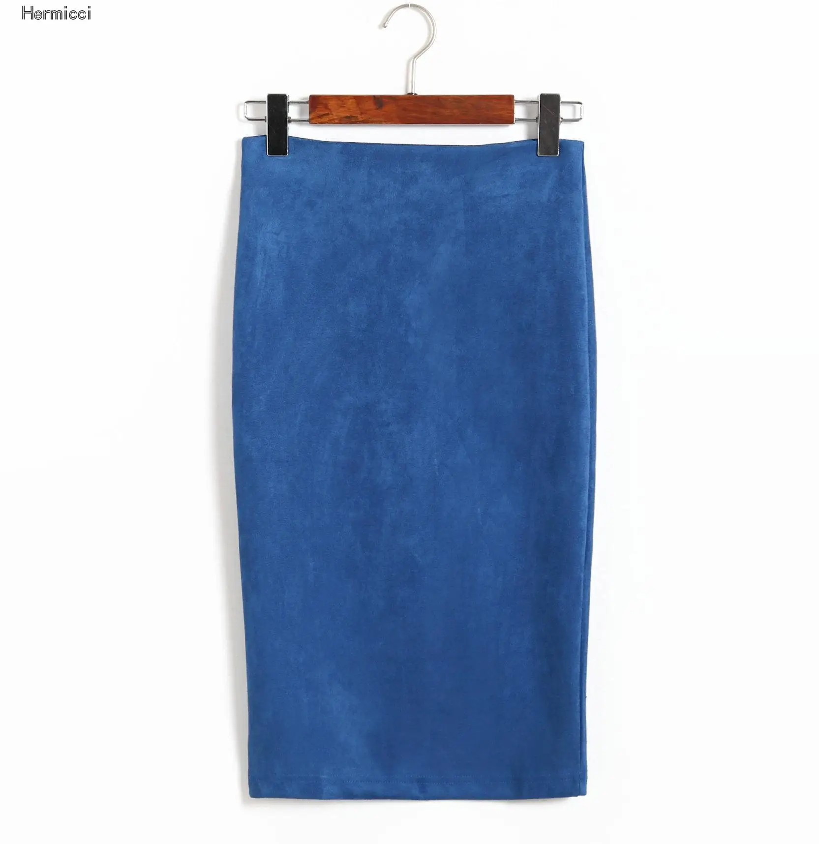 

Hermicci 2017 Womens Vintage High Waist Solid Color Suede Winter Midi Skirt Back Split New Autumn Winter Stretchy Pencil Skirts