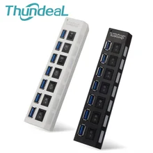 ThundeaL USB 3,0 концентратор Мульти 7 портов высокоскоростной концентратор 5 Гбит/с USB разветвитель с переключателем вкл/выкл периферийные устройства для ПК портативный компьютер