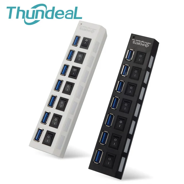 Special Offers ThundeaL USB 3.0 HUB Multi 7 Ports High Speed Hub 5Gbps USB Splitter with On/Off Switch Peripherals for PC Computer Portable
