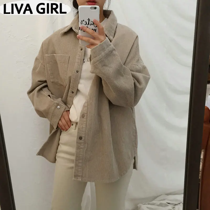 

2019 spring and autumn Korean version of the new corduroy shirt jacket female solid color wild loose long-sleeved shirt shirt
