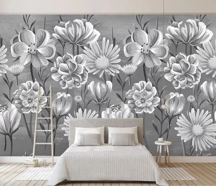 Wellyu papel de pared скандинавский минималистичный небольшой свежий ручной росписью черно-белые цветы акварельный стиль фон стены 3d