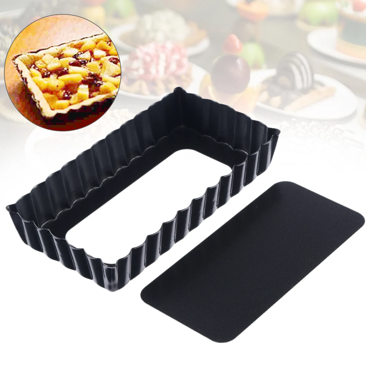 4.5Inch Fluted Pie Pan with Removable Bottom Tart Quiche Pan Non-stick Rectangle Egg Tart Mold Plate Baking Tools