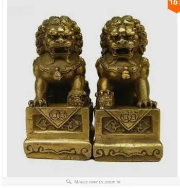 antique excellent Door fengshui Bronze Guardion Lion Foo Fu Dogs Old Statue 