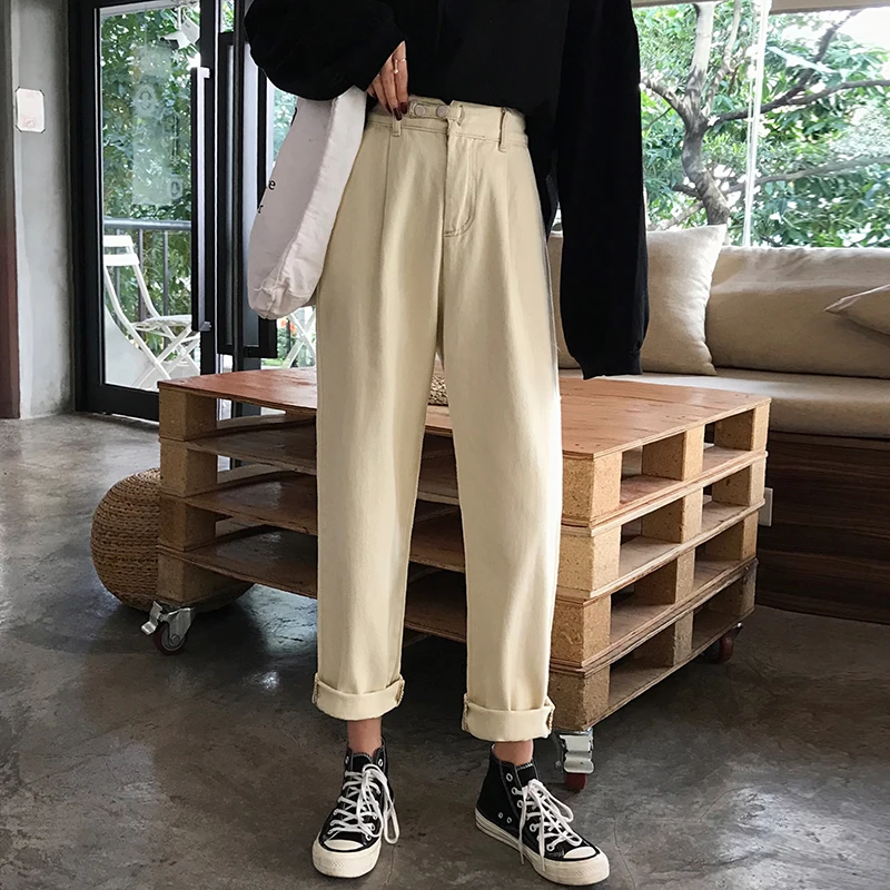 

modis Casual high waist Straight pants woman spring autumn new Korean Slim jeans harem pants cargo pants women pantalon mujer
