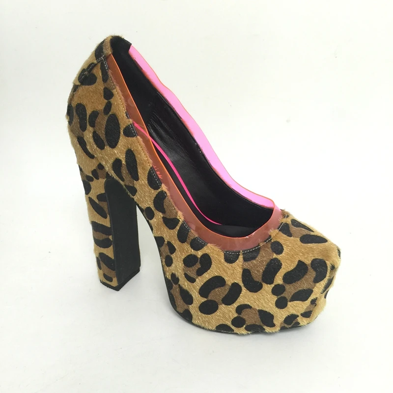 

Brown Lepoard Fur High Heels Slip-On Plus Size Shoes Women Platform Women Pumps Zapatos Tacones De Plataformas Block Heels