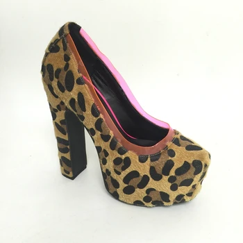 

Brown Lepoard Fur High Heels Slip-On Plus Size Shoes Women Platform Women Pumps Zapatos Tacones De Plataformas Block Heels