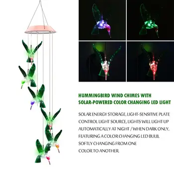 

Color-Changing LED Solar Wind Chime Lamps LED Light Waterproof Hummingbird Solar Power Lamp For Home/ Party/Garden Decoration