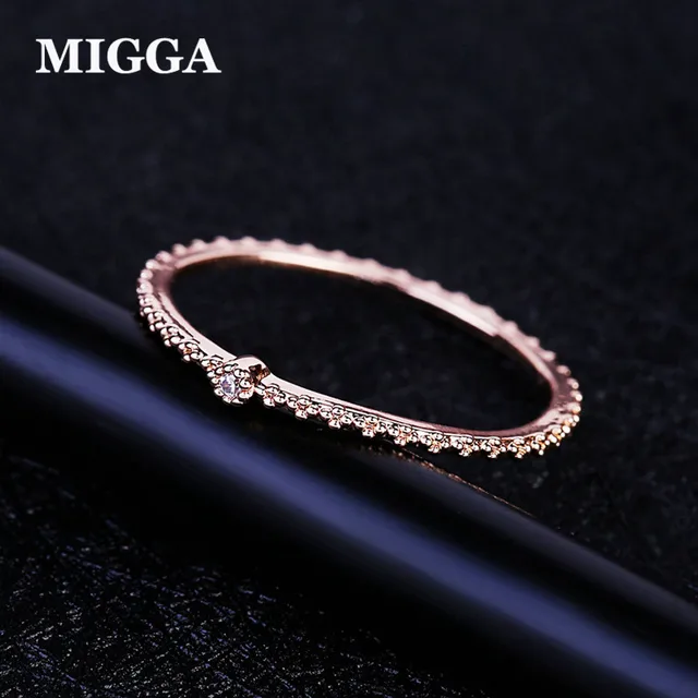 MIGGA Delicate Single Small Cubic Zircon Crystal Ring Rose Gold Color Thin Ring MIGGA Delicate Single Small Cubic Zircon Crystal Ring Rose Gold Color Thin Ring