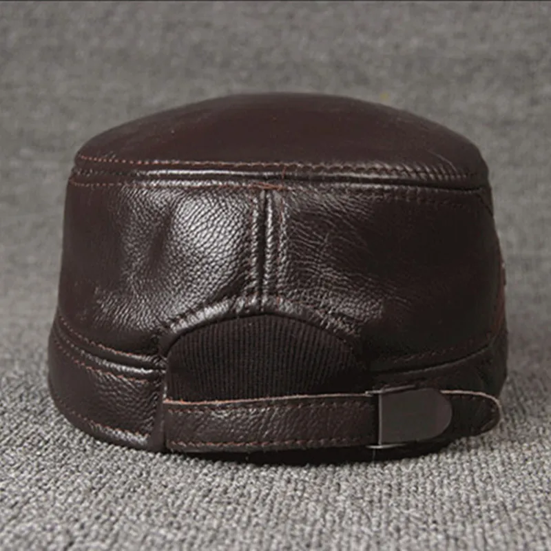 Online Einstellbare Größe Leder Baseball Kappe Männer der Winter Hut Neue Dicker Warm Rindsleder Einfache Mode Männlichen Knochen Hysterese vati hüte