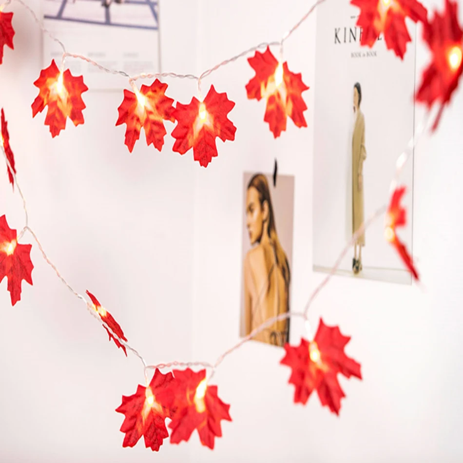 

Unique handmade LED String Lights with maple leaf, AA Battery holiday lighting, Vase flower arrangement,DIY wedding decoration