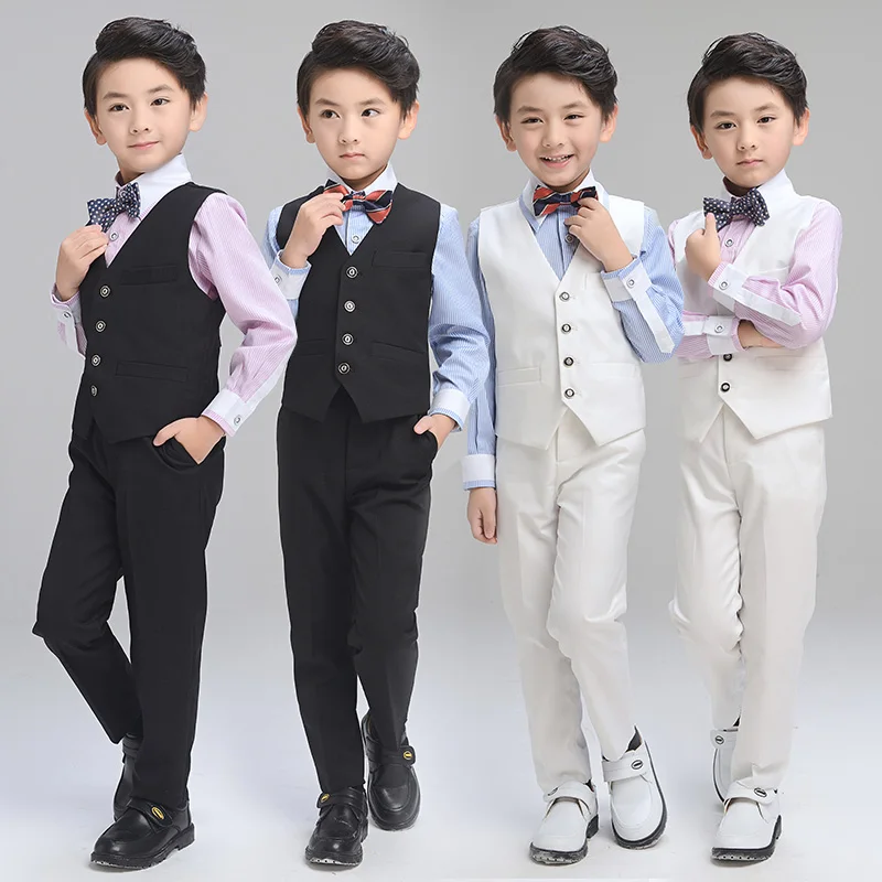 

Boy Clothes for Wedding Prom Party Costume New Boys Formal Suits Tuxedos 3pcs Vest+Shirt+Pants British Style Kids Clothing