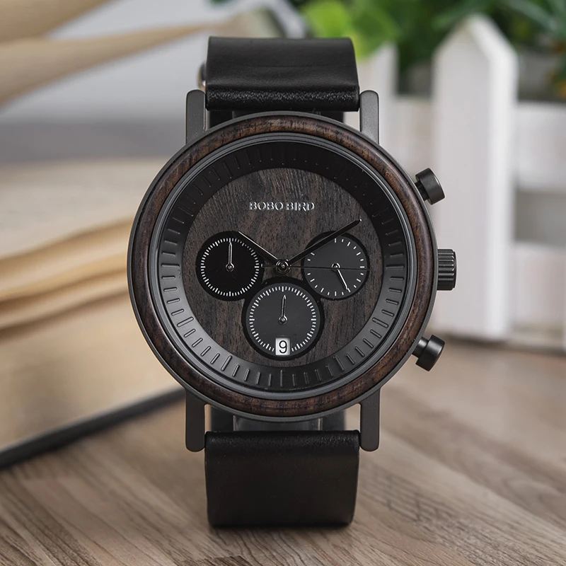 BOBO BIRD Chronograph Men Watches Stainless Steel Relogio Masculino Wooden Watch Women relojes para hombre in Wood Gift Box