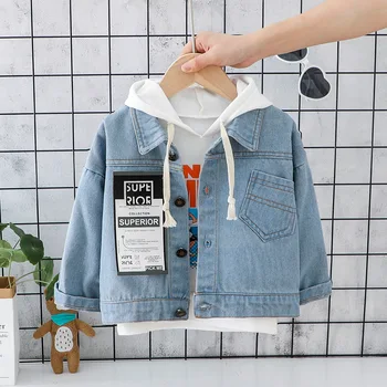 

Autumn Baby Boys Letter Print Long Sleeve Hooded Denim Jeans Jacket Children Kids Fashion Outerwear Girls Casual Coats casaco