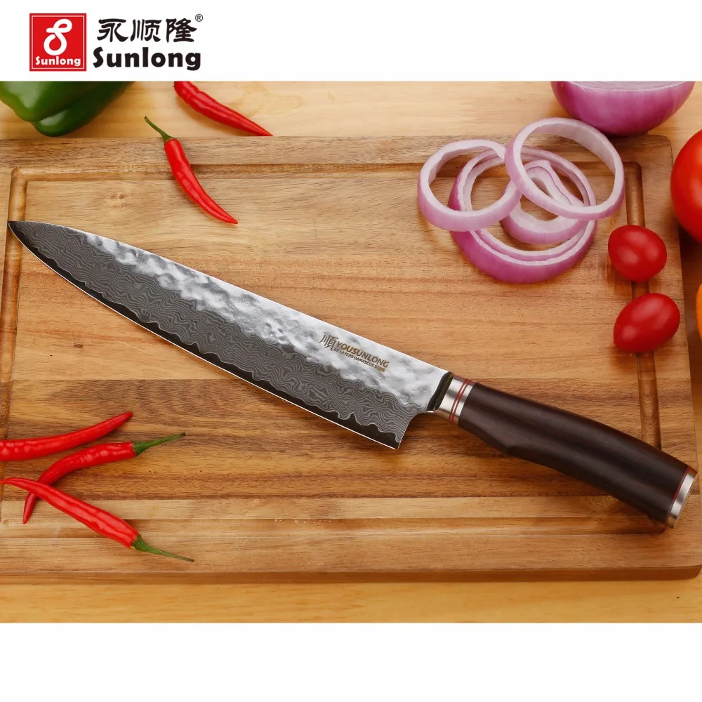 YOUSUNLONG японский нож 10 дюймов нож kitchen-VG10-Santoku-Meat нож-высокоуглеродистая Дамасская сталь-острое лезвие-ручка из черного дерева