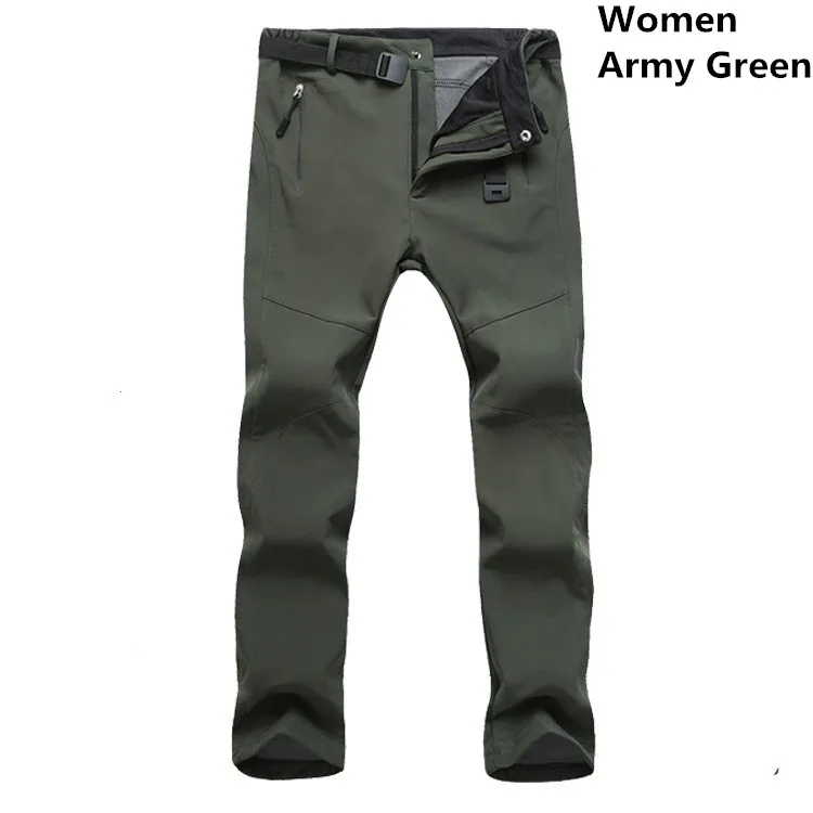 Эластичные водонепроницаемые повседневные брюки для мужчин и женщин; зимние теплые флисовые водонепроницаемые брюки из кожи акулы; спортивные брюки; Тактические армейские рабочие брюки - Цвет: Women Army Green