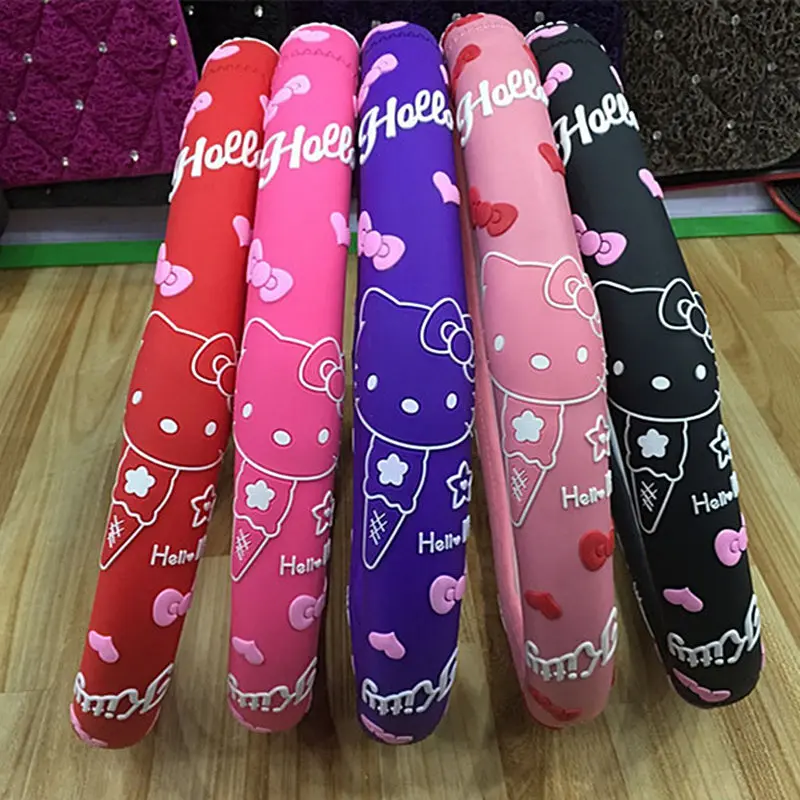 

Lovely Hello Kitty Car Steering Wheel Cover Pink Cartoon Latex Wheel Covers Car Styling Interior Decoration Auto Accessories
