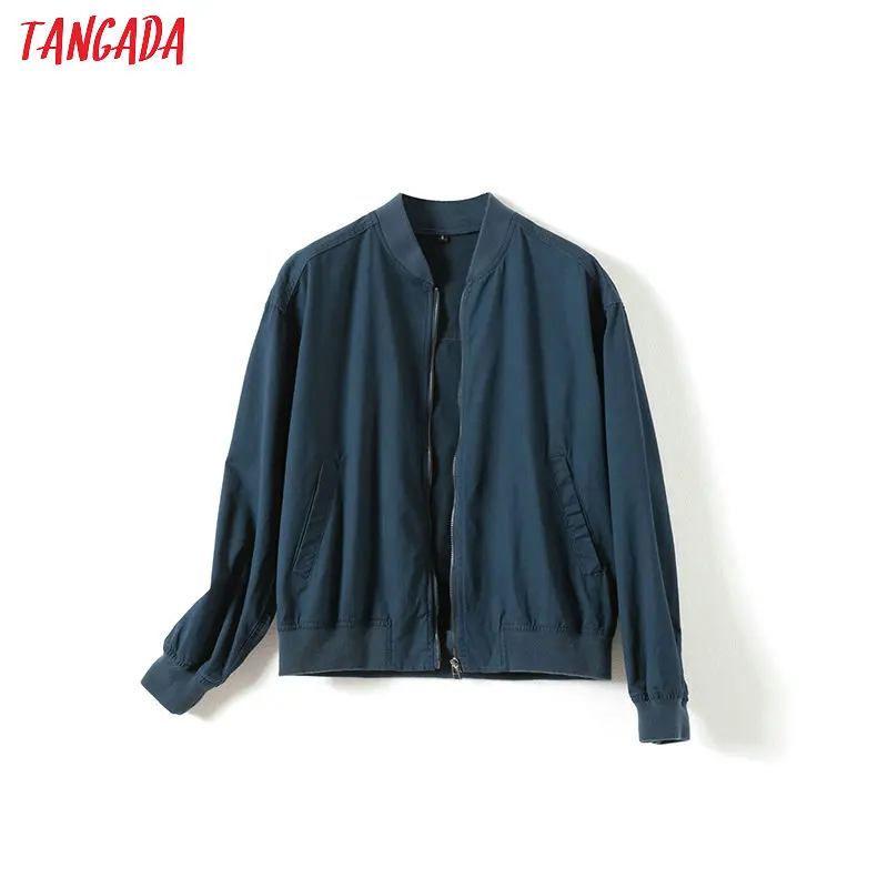 

Tangada fashion women autumn solid jacket long sleeve zipper japanese fashion outwear casual loose streetwear tops 4T07