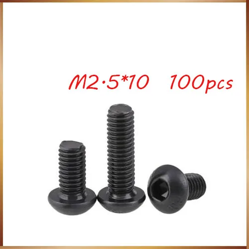 

Free Shipping 100pcs M2.5x10 mm M2.5*10 mm yuan cup Half round pan head black grade 10.9 carbon Steel Hex Socket Head Cap Screw