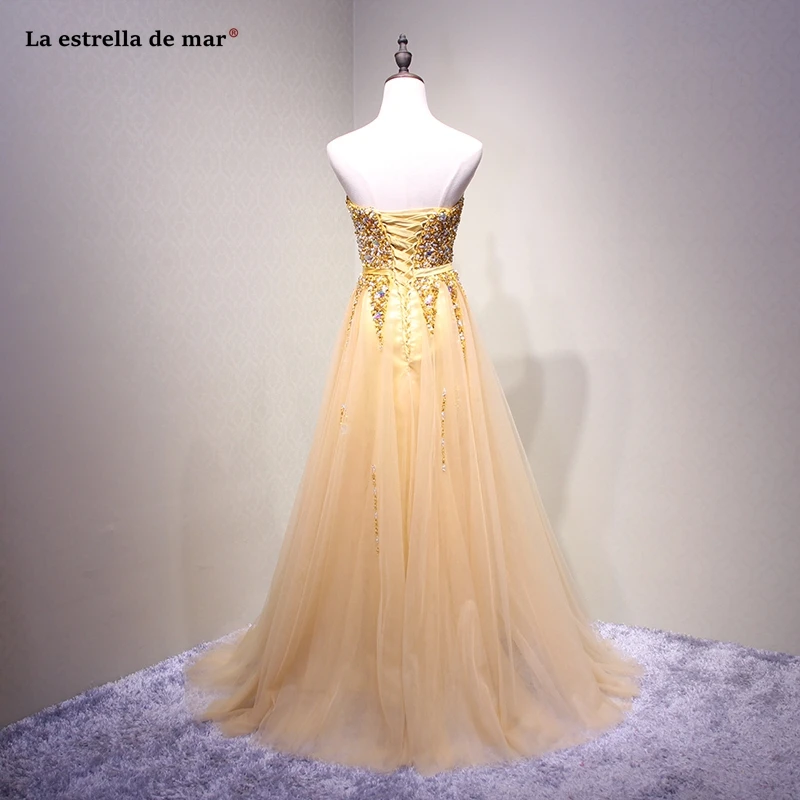 Vestido madrinha longo2019 Новый Тюль Кристалл сексуальный красивый на бретелях ТРАПЕЦИЕВИДНОЕ Золотое платье подружки невесты Роскошная Гаун песта