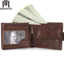 Desfits marca homens carteira de couro genuíno curto moeda bolsa moda ferrolho carteira para masculino portomonee com titular do cartão foto titular
