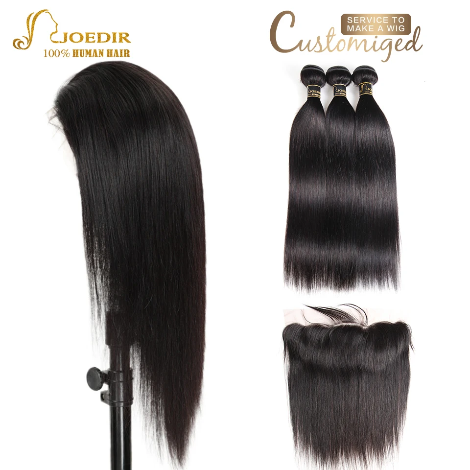 

Joedir Hair Straight Human Hair Wigs Brazilian Hair Weave Bundles With Closure Straight Lace Front Wig Lace Frontal With Bundles