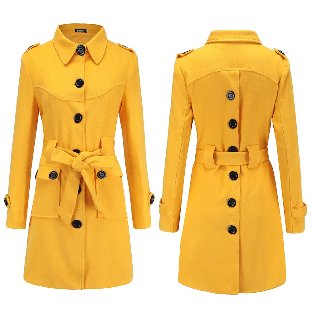 women coat 2018 autumn plus size coats korean black clothing elegant winter pockets solid turtleneck button female jacket