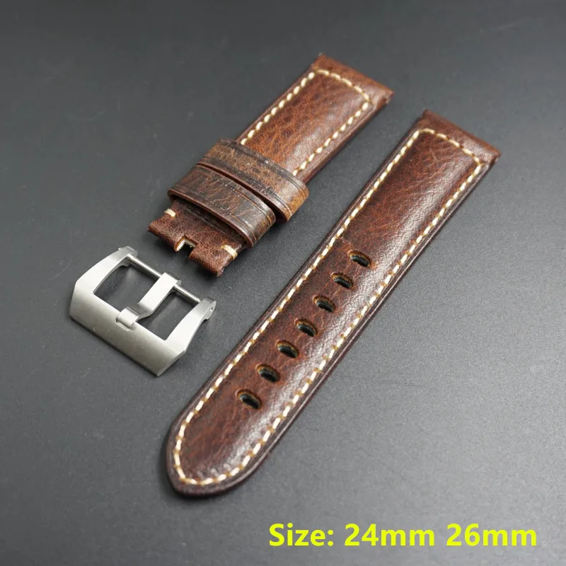 

Top Italian Genuine Leather Handmade Watchband Retro brown Watch band 24mm 26mm For Panerai strap Bracelet Man for PAM111 tools