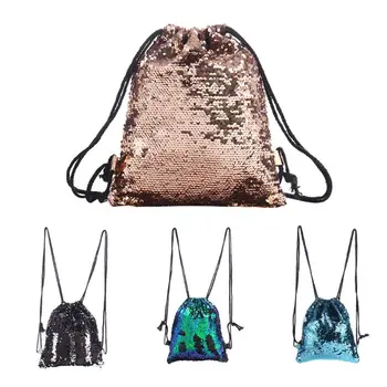 

Fashion Women Drawstring Reversible Backpack Glitter Bags Sequins Girls Travel Casual Patchwork Rucksack Shoulder Bag Schoolbag
