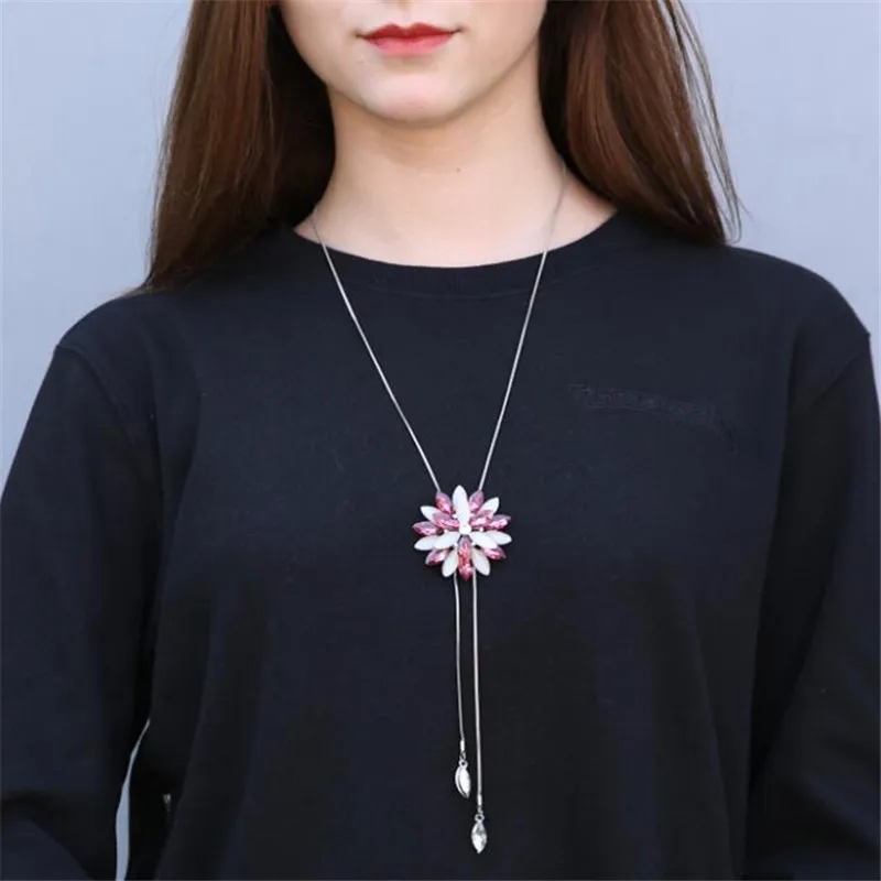 BYSPT-Pink-Snowflake-Long-Necklace-Sweater-Chain-Fashion-Fine-Metal-Chain-Crystal-Rhinestone-Flower-Pendant-Necklaces