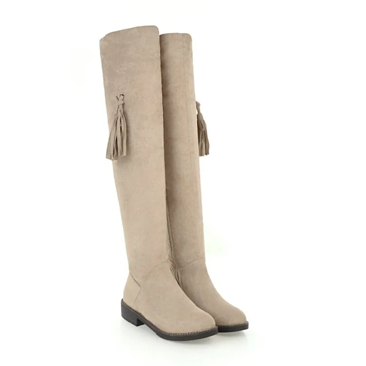 Слоновая кость Big Size 9 10 11 12 thigh high boots knee high boots over the knee boots women ladies boots Tassel pendant side zipper - Цвет: Слоновая кость