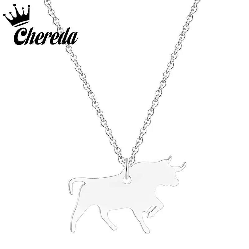

Chereda Cute Cattle Shape choker stainless steel Pendant necklace stainless steel Necklaces Beadchain jewelry Bearty Pendant
