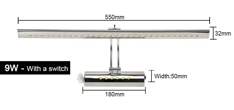 Светодиодный настенный светильник из нержавеющей стали, зеркальный светильник, 7 Вт, 9 Вт, 15 Вт, 220 В, 110 В, настенный светильник для ванной комнаты, водонепроницаемое бра