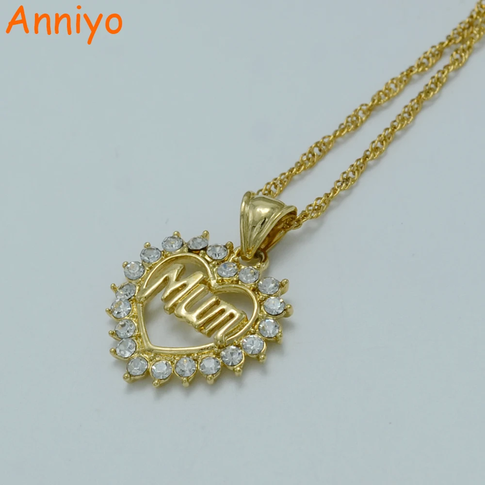 Anniyo Heart Mum Necklaces Gold Color Mama/Mom/Mother Charm Pendant ...