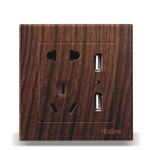 Настенный выключатель розетка панель 86 дерево-цвет два-три пять-отверстие с двойной USB2.4A гнездо, PC 220V 10A
