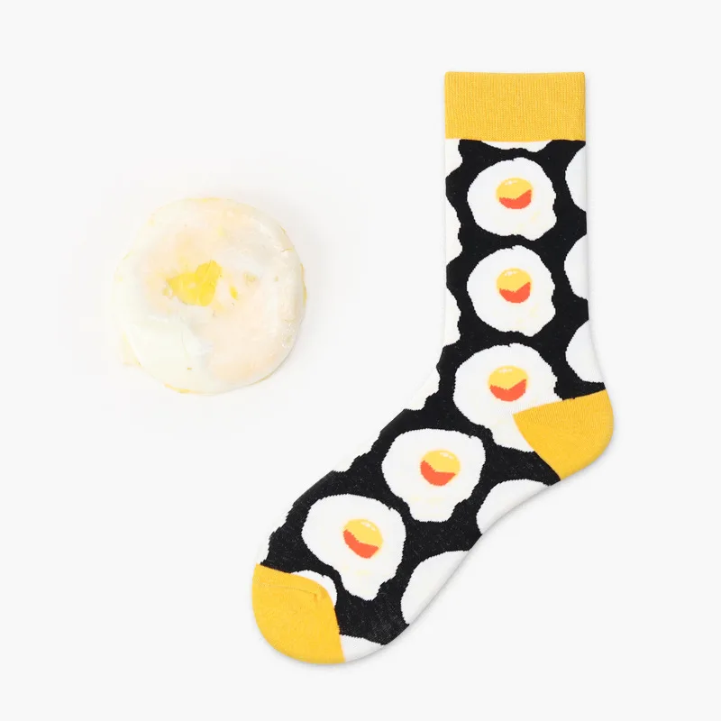 Новая коллекция женских носков из хлопка с рисунком авокадо, жареного яйца, бургера, суши, яблока, Харадзюку, забавный стиль - Цвет: fried egg socks