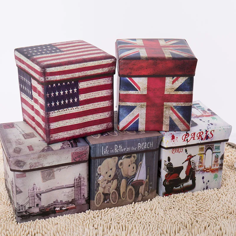

Retro Folding Stool Sit Box Shoes Stool Storage Box Organizer Underwear Kid Toys Cosmetics Shoe Taburete Home Decoration