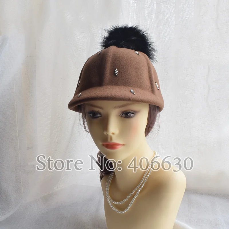 Зимняя шерсятная вязаня шапка с помпоном из натурального меха шерстяная шляпа шляпы для женщин регулируемый модный шлем викинга SADW005 - Цвет: coffee
