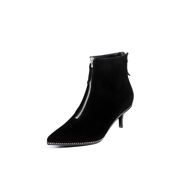 Black kid suede SOPHITINA/Новинки на осень 2019г. Женские ботинки уникальные высокого качества.Теплая обувь из натуральной кожи с молниями спереди и сзади. Ботинки на среднем тонком каблуке и удобной подошве со стразами на ранте. SO16 - Цвет: Black kid suede