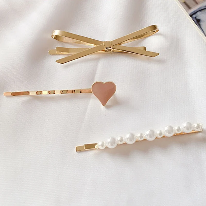 

3PC/Set Metal Bow Pearl Hair Clips Women Heart Hairpins Children Hairpin Hairclip Headwear Barrette Hair Accessorie Dropship