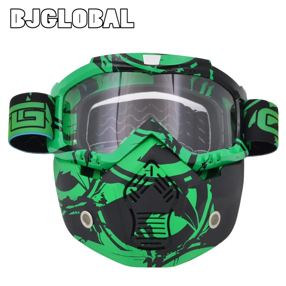 BJGLOBAL Motorcycle Face Mask Detachable Motocross Goggles Mouth Filter For Cafe Racer Modular Open Face Vintage Helmets